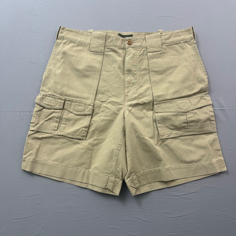 Eddie Bauer Mens Khaki Cargo Shorts Size 36 Tan Cotton Canvas Utility Hiking